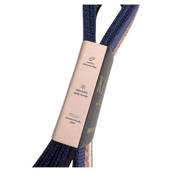 Kedzie BAG STRAP Racing Stripe Navy Blue Gold Hardware Crossbody Shoulder To 55" - Picture 5 of 6